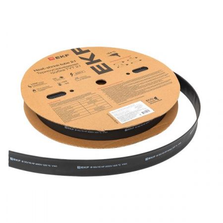 Термоусаживаемая трубка ТУТ нг 30/15 черная рулон EKF PROxima