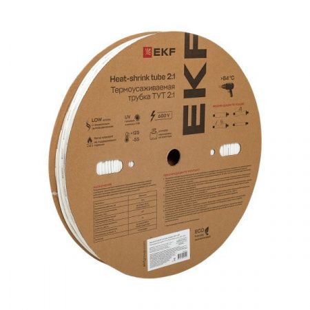 Термоусаживаемая трубка ТУТ нг 4/2 белая рулон EKF PROxima