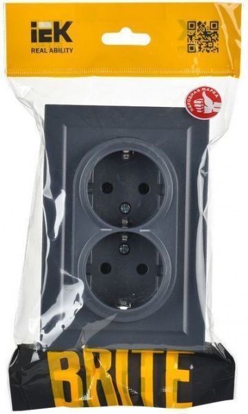 BRITE Розетка 2-местная с заземлением без защитных шторок 16А в сборе РС12-3-БрМ маренго IEK