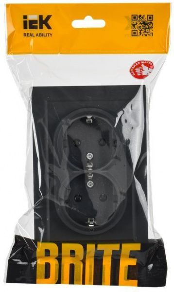 BRITE Розетка 2-местная с заземлением без защитных шторок 16А в сборе РС12-3-БрГ графит IEK