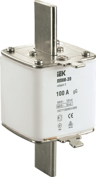Плавкая вставка предохранителя ППНИ-39 габарит 3 100А IEK